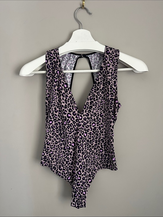 Victoria's Secret Tops - Victoria’s Secret Leopard Print Deep V Bodysuit - Purple and Pink
